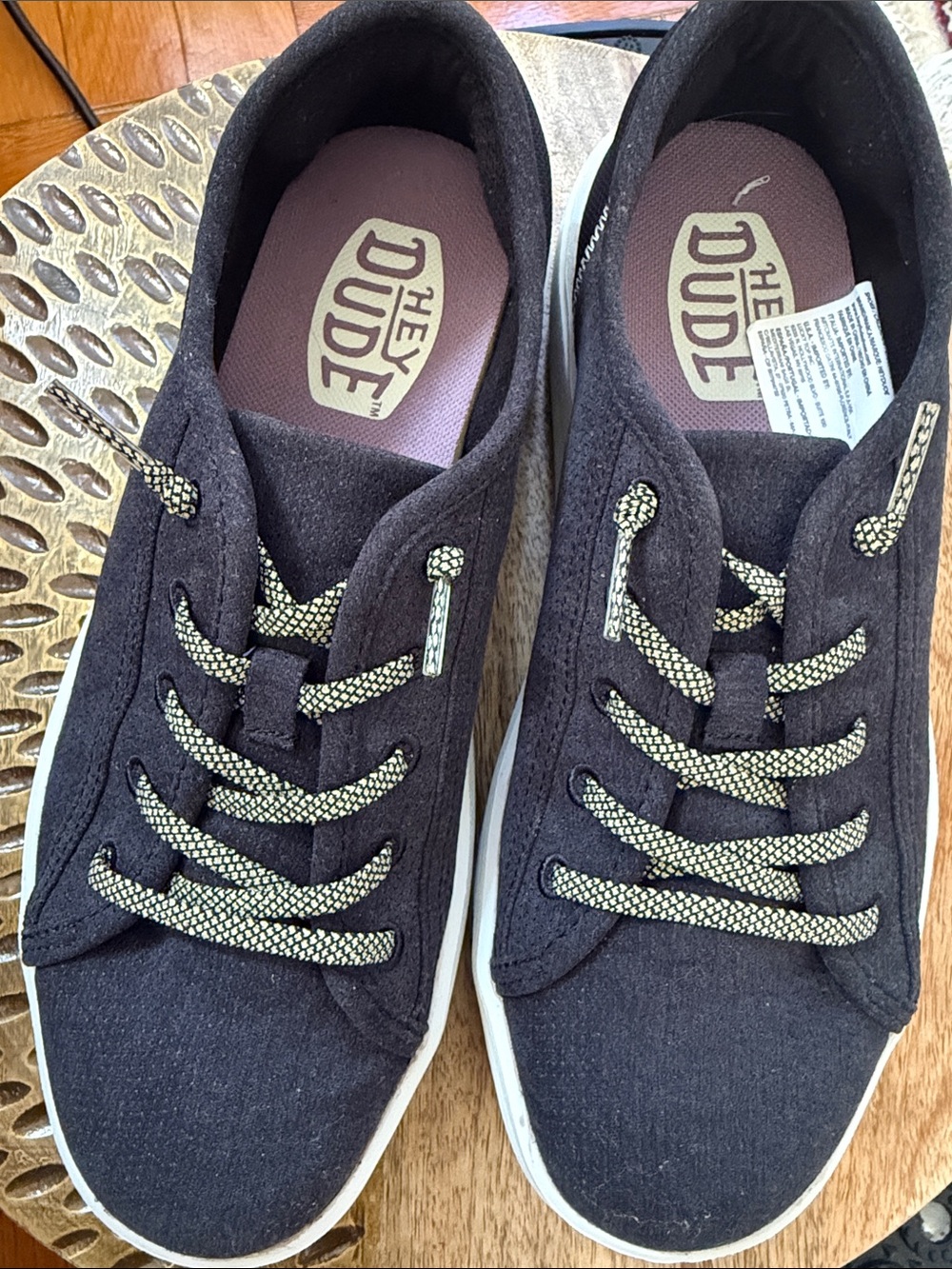 Hey Dude Black Canvas Sneakers with Cream Accent Laces